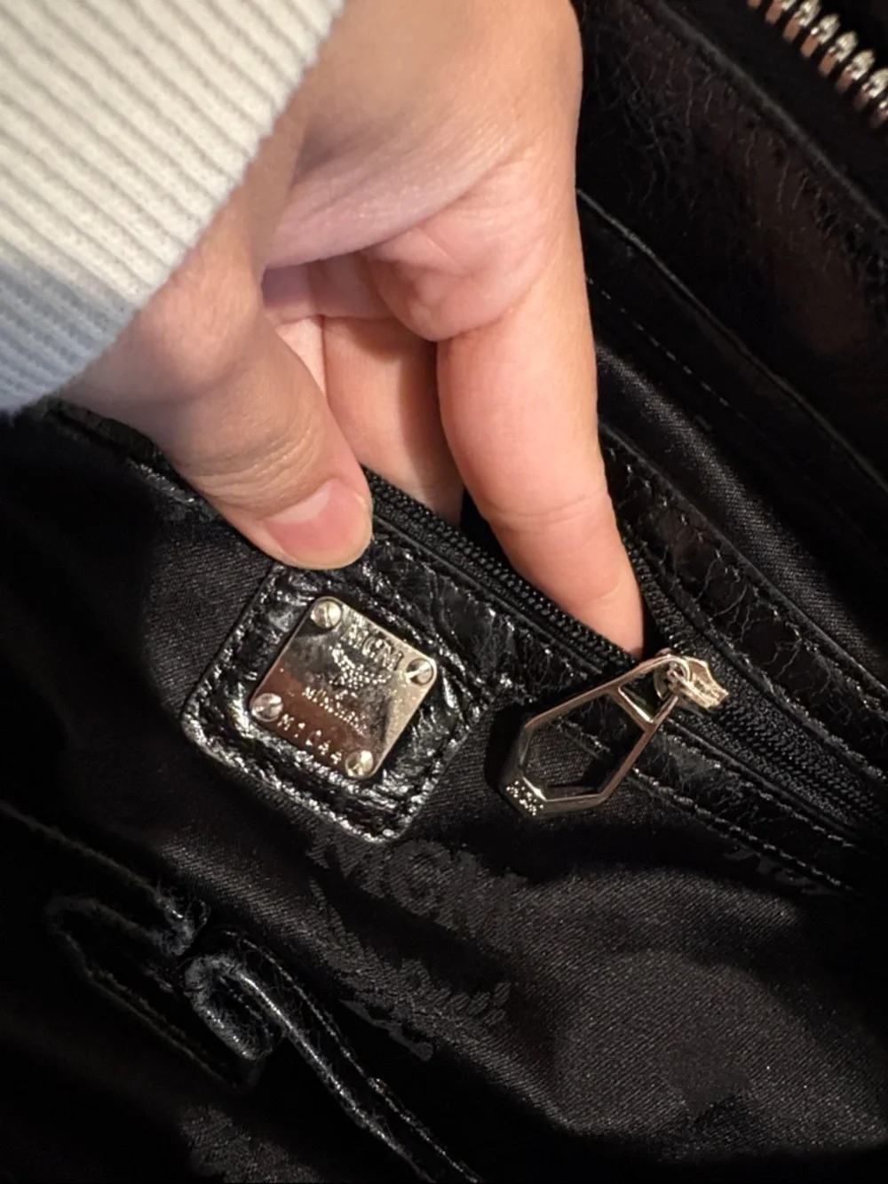 MCM Black Leather Satchel with Silver Hardware - Picture 9 of 12